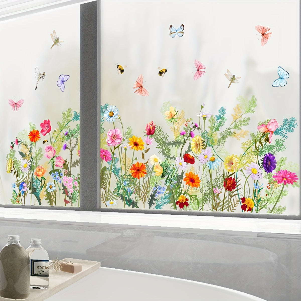 Plants Floral Butterfly Window Stickers Self-Adhesive Decorative Wall Stickers