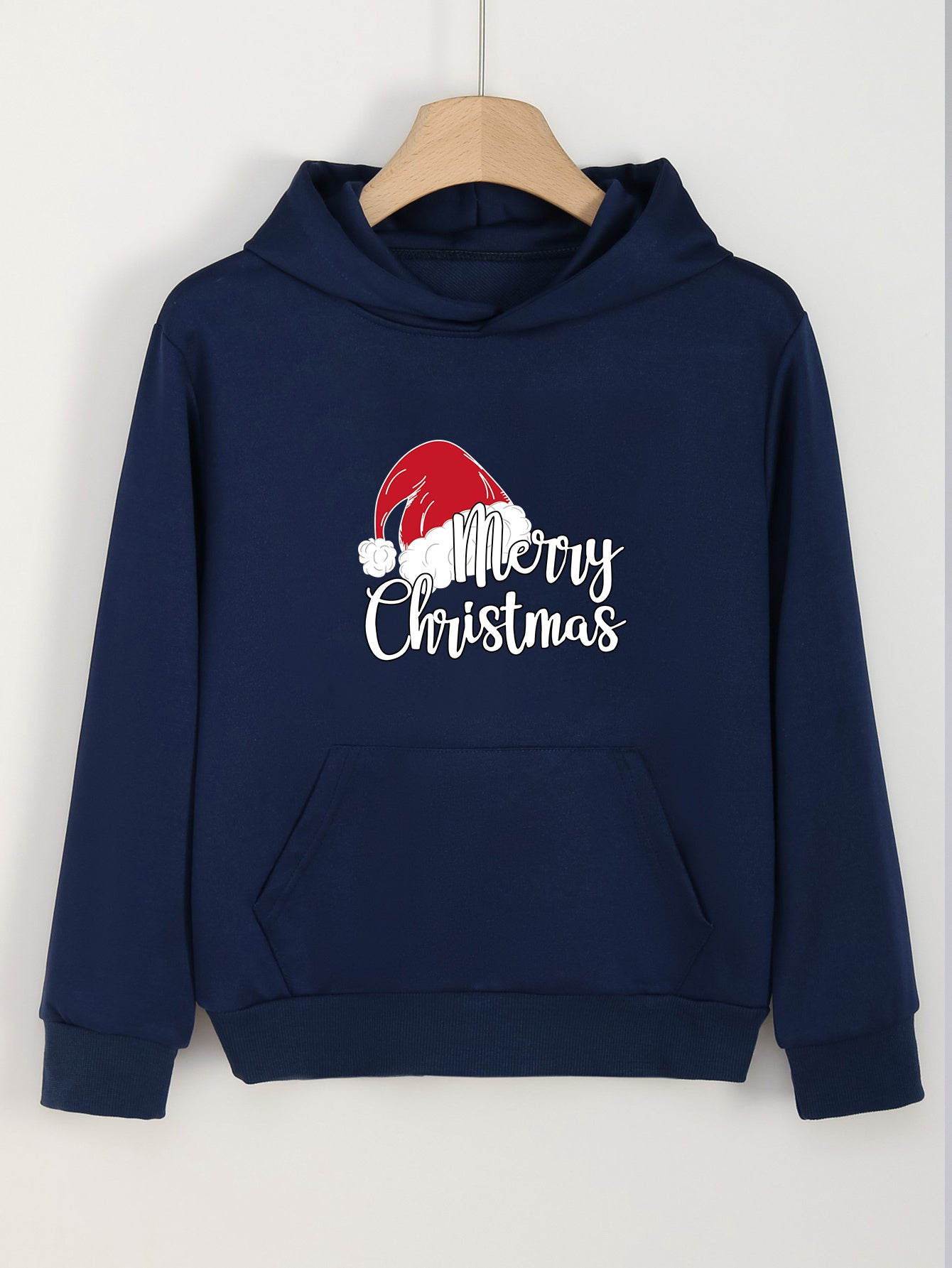 Girl's Santa Hat Print Hoodie With Pocket Stylish Sweatshirt Top