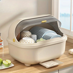 Kitchen Organizer with Drain Pan Lid, Tableware Storage Box