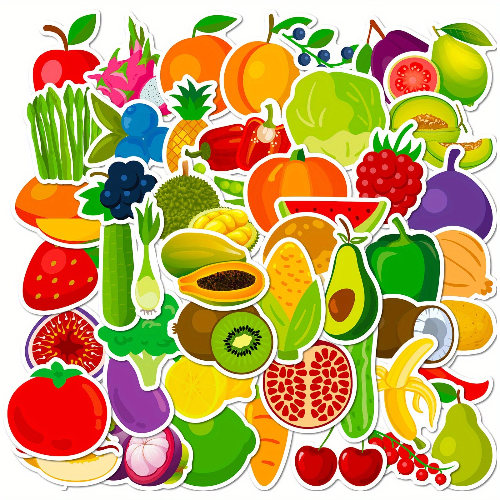 50 Fruit Themed Vinyl Stickers for Water Bottles & More