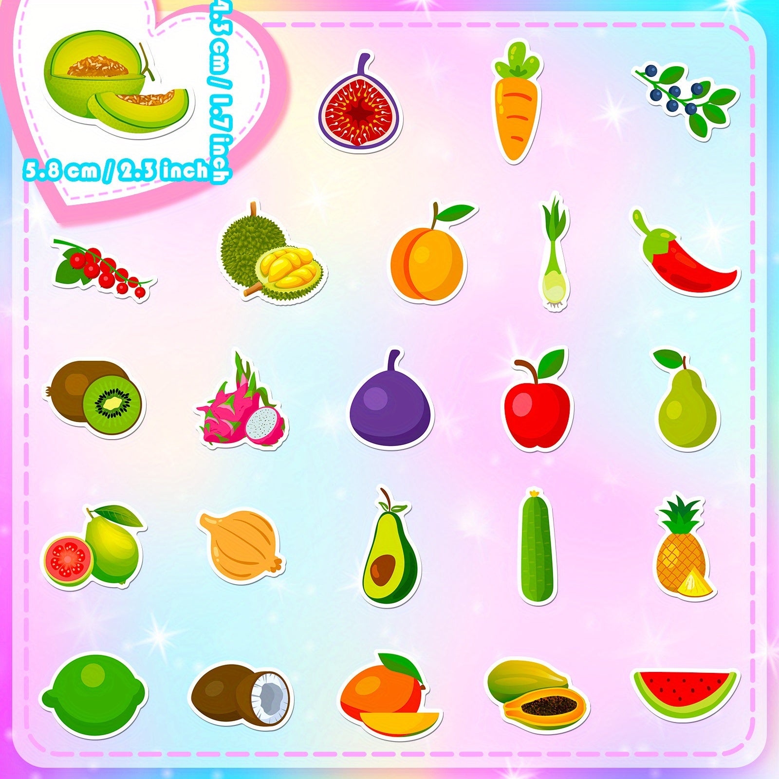 50 Fruit Themed Vinyl Stickers for Water Bottles & More