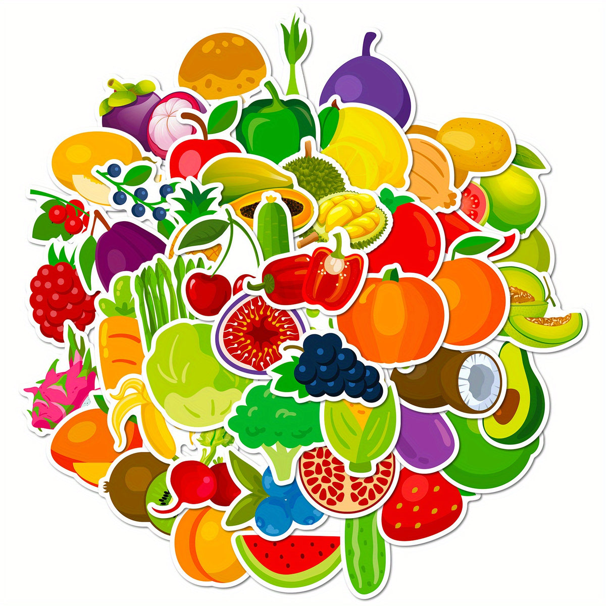 50 Fruit Themed Vinyl Stickers for Water Bottles & More