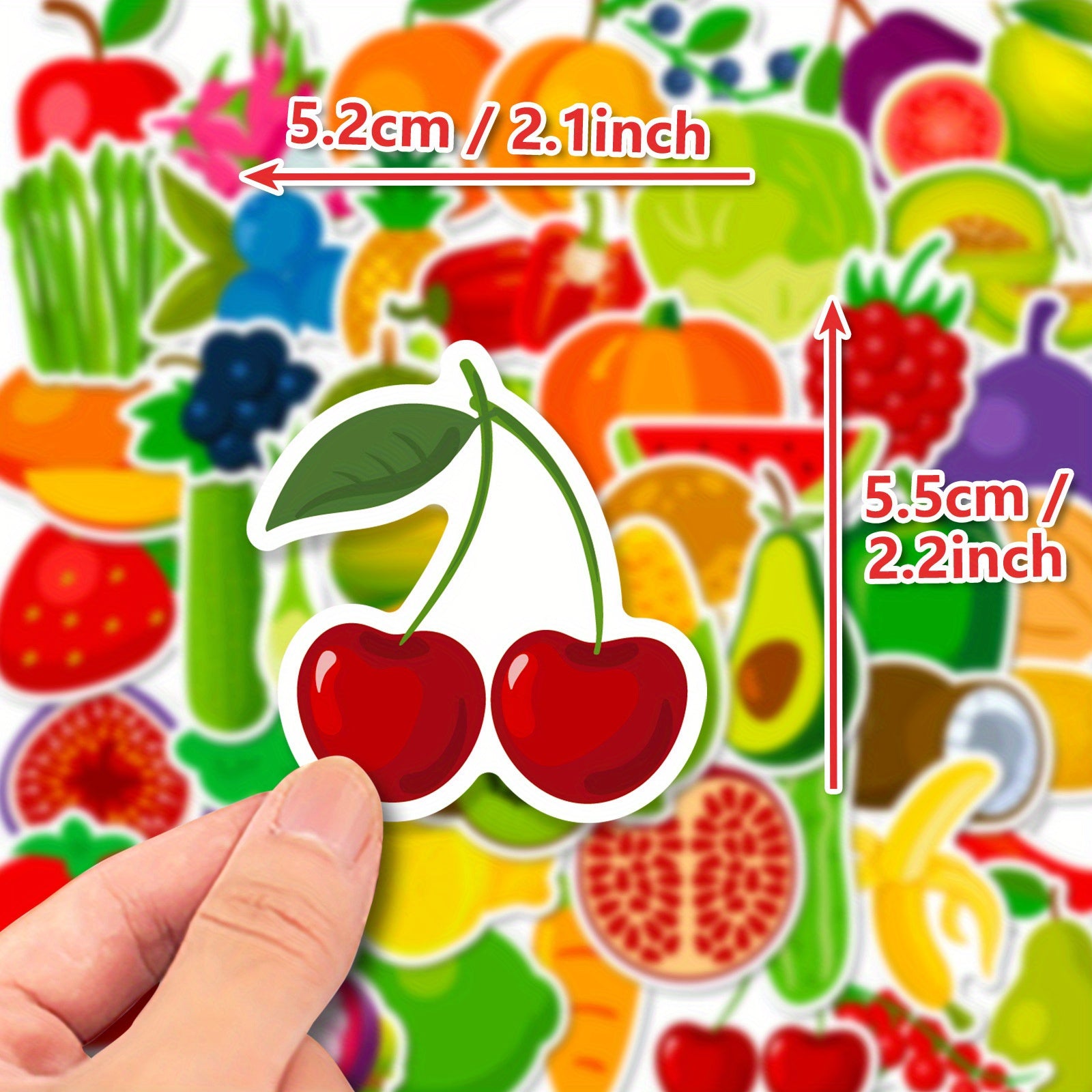 50 Fruit Themed Vinyl Stickers for Water Bottles & More