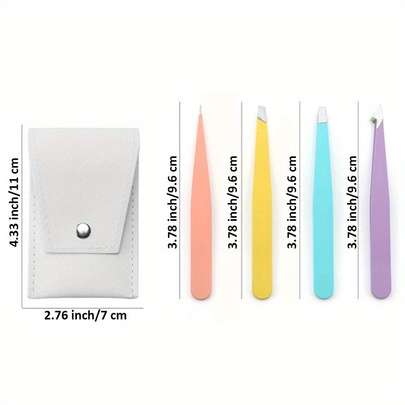 4pcs Stainless Steel Eyebrow Tweezer Set Face Hair Puller Clips