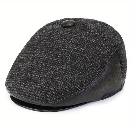 Men's Beret Hat With Earflaps Vintage Warm Velvet Winter Newsboy Cap