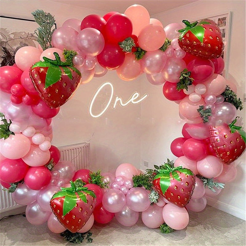 127pcs Strawberry Party Balloon Garland Set Pink Theme Decoration