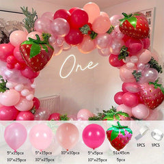 127pcs Strawberry Party Balloon Garland Set Pink Theme Decoration