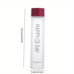 Frosted Glass Happy Face Cup 12.69oz with Hemp Rope, Portable Tea Water Bottle