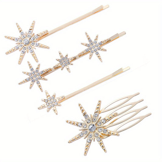 4pcs Rhinestone Star Hairpins & Hair Comb Bridal Hair Clips Set