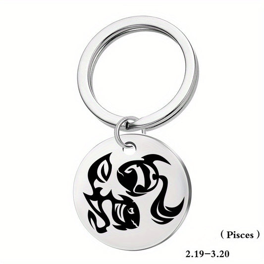 12 Constellation Stainless Steel Keychain Keyring Pendant