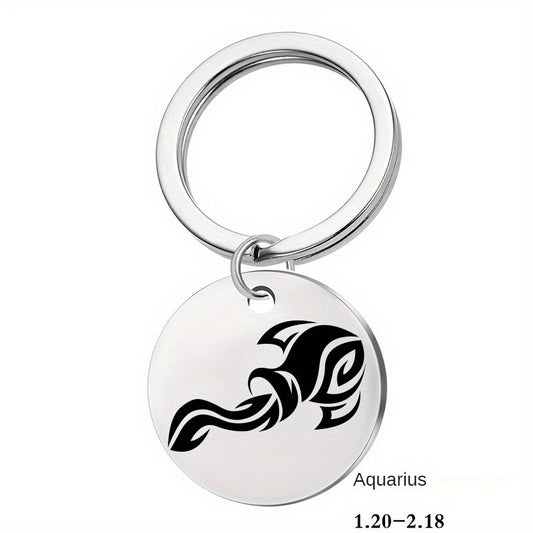 12 Constellation Stainless Steel Keychain Keyring Pendant