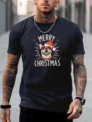 Christmas Pug Print Men's Graphic Crew Neck T-shirt for Summer