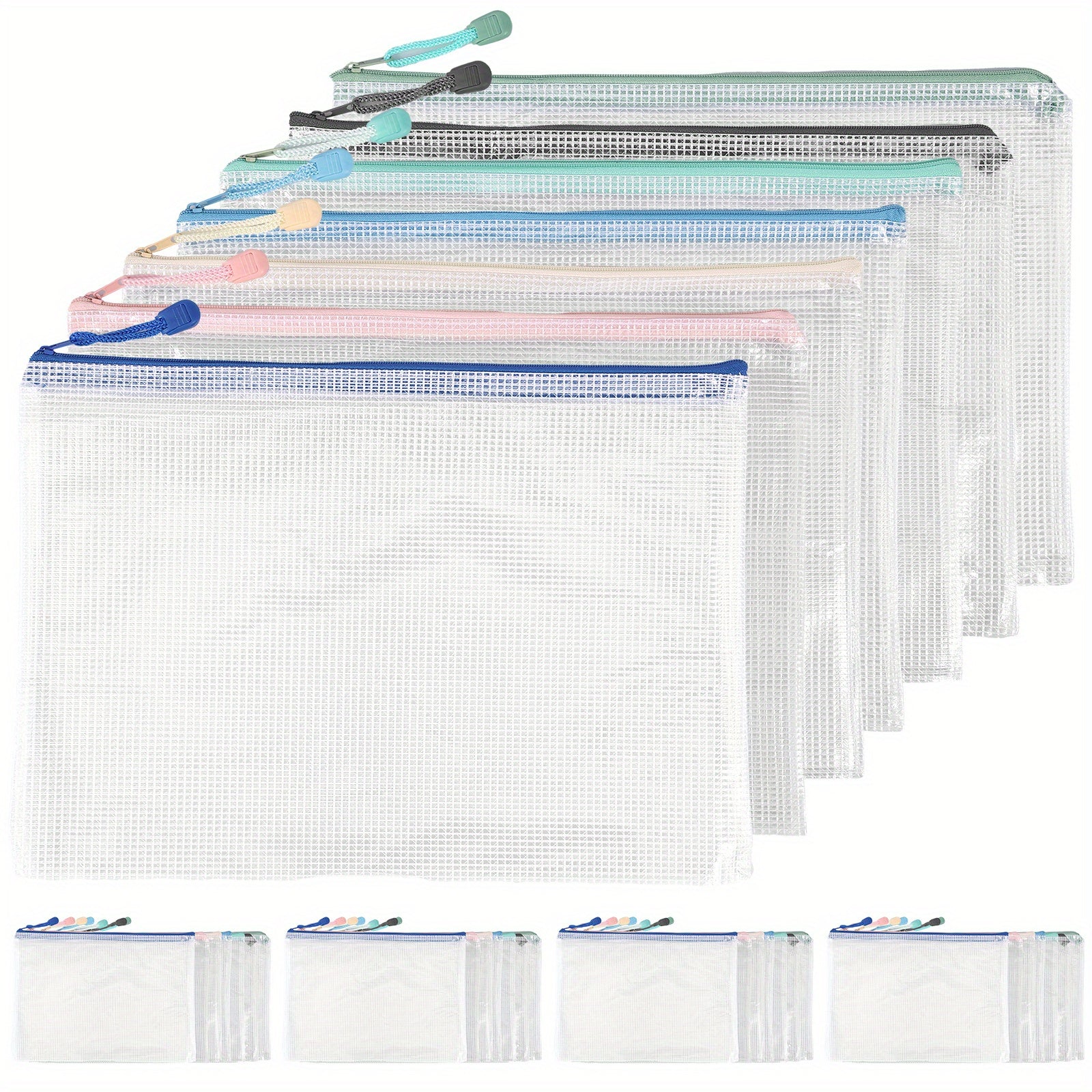28Pcs A4 Mesh Zipper Pouch Waterproof Document Bag