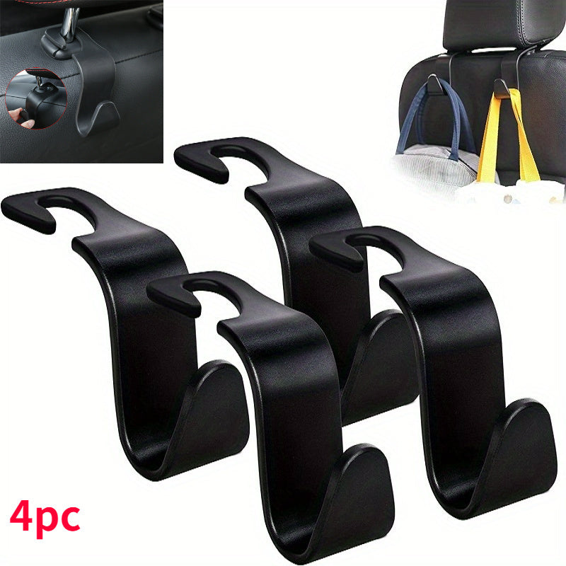 4pcs Car Storage Hook Headrest Hook S Type Fit Handbag Purse Coat Car Accessorie