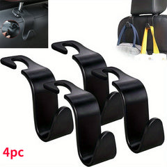 4pcs Car Storage Hook Headrest Hook S Type Fit Handbag Purse Coat Car Accessorie