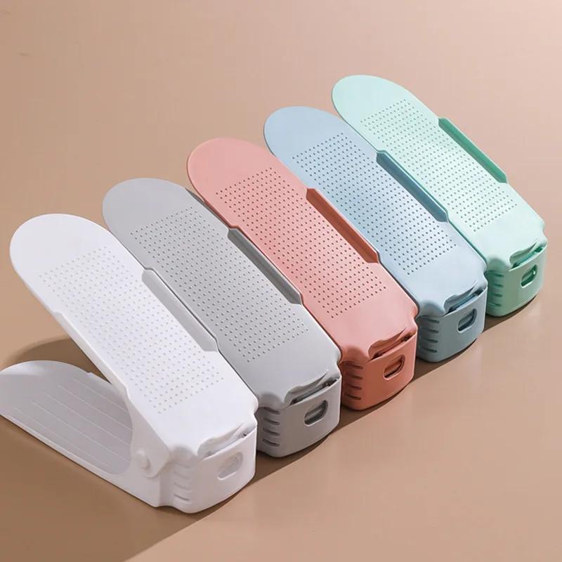 Adjustable Plastic Shoe Rack Double Layer Shoe Stacker Space Saving Shoe Storage