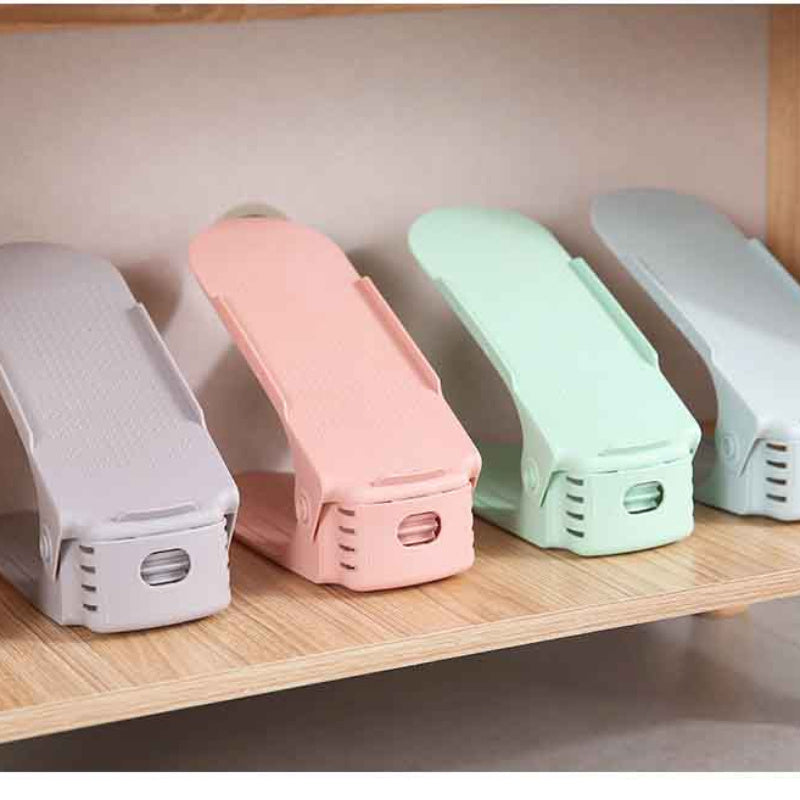 Adjustable Plastic Shoe Rack Double Layer Shoe Stacker Space Saving Shoe Storage