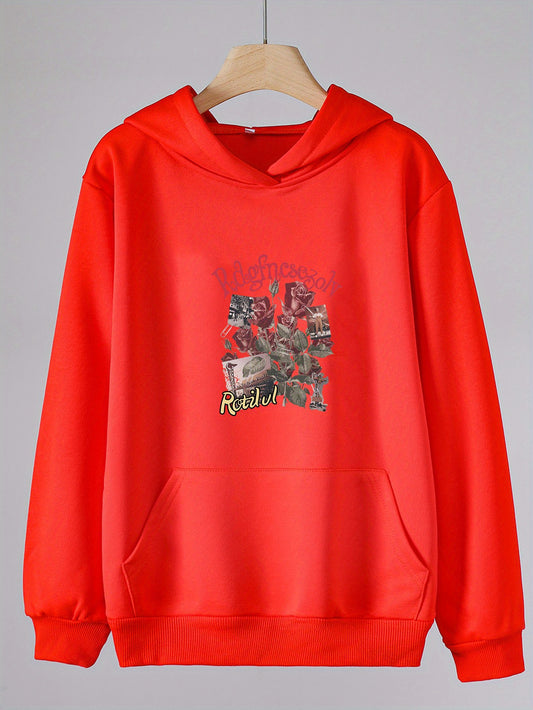 Girls Cartoon Roses Pattern Hooded Sweatshirt for Spring and Autumn