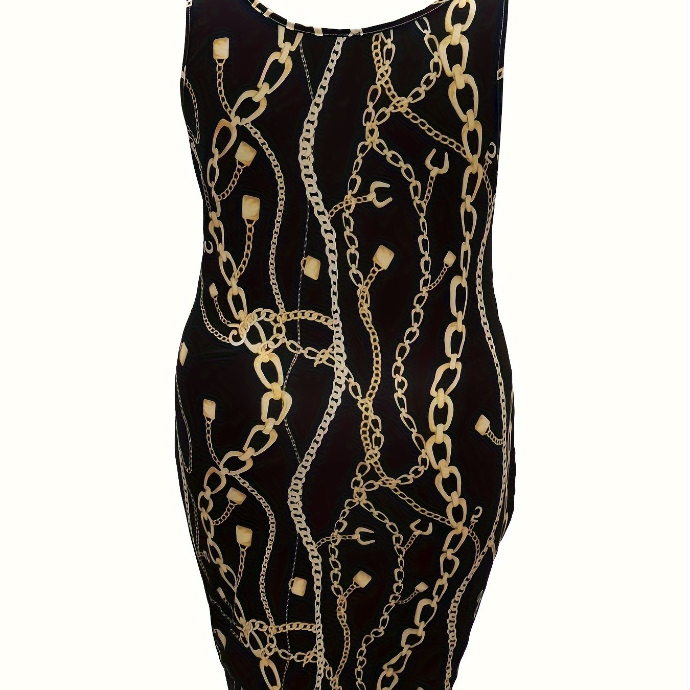  Casual Dress Women's Plus Chain Print Midi Dress