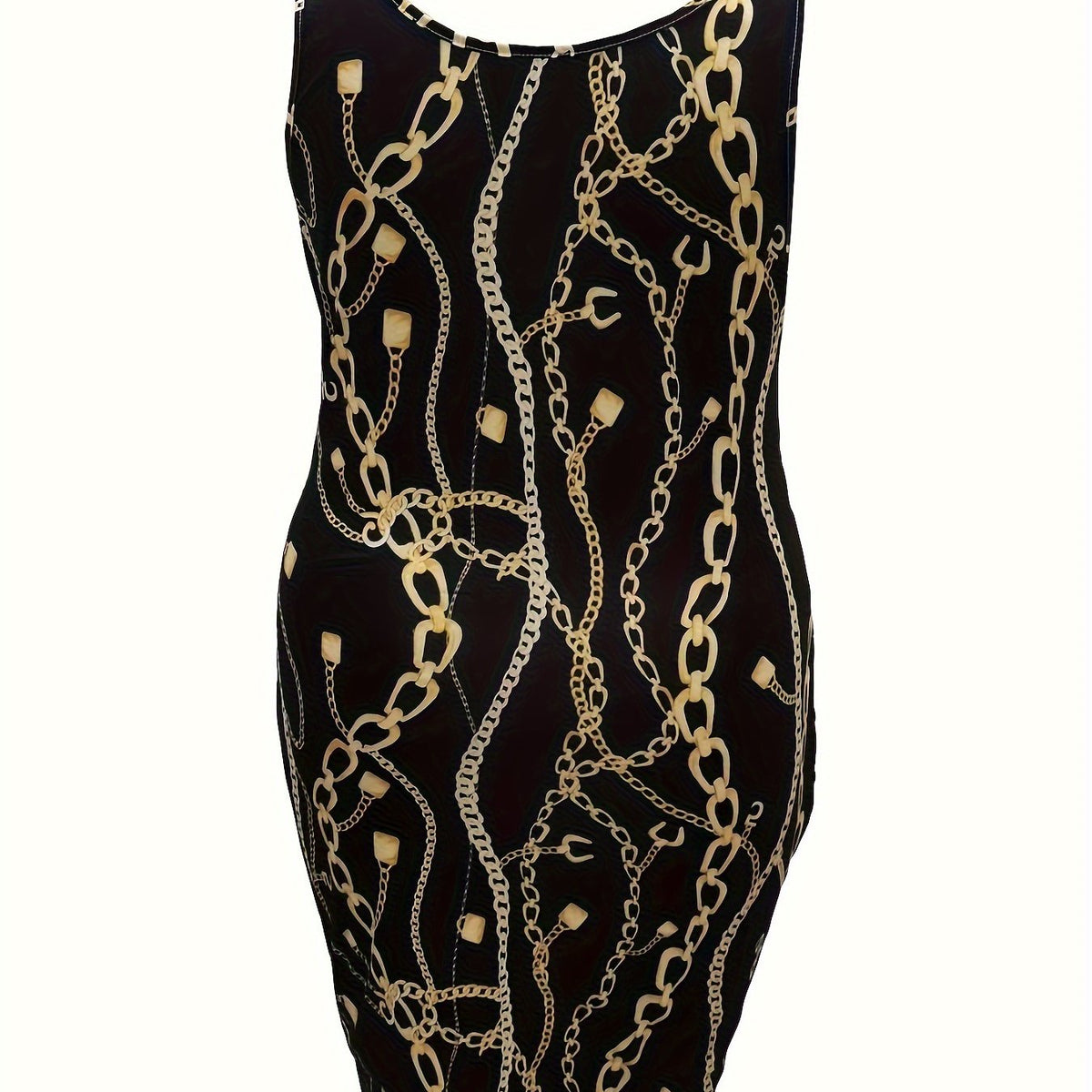  Casual Dress Women's Plus Chain Print Midi Dress