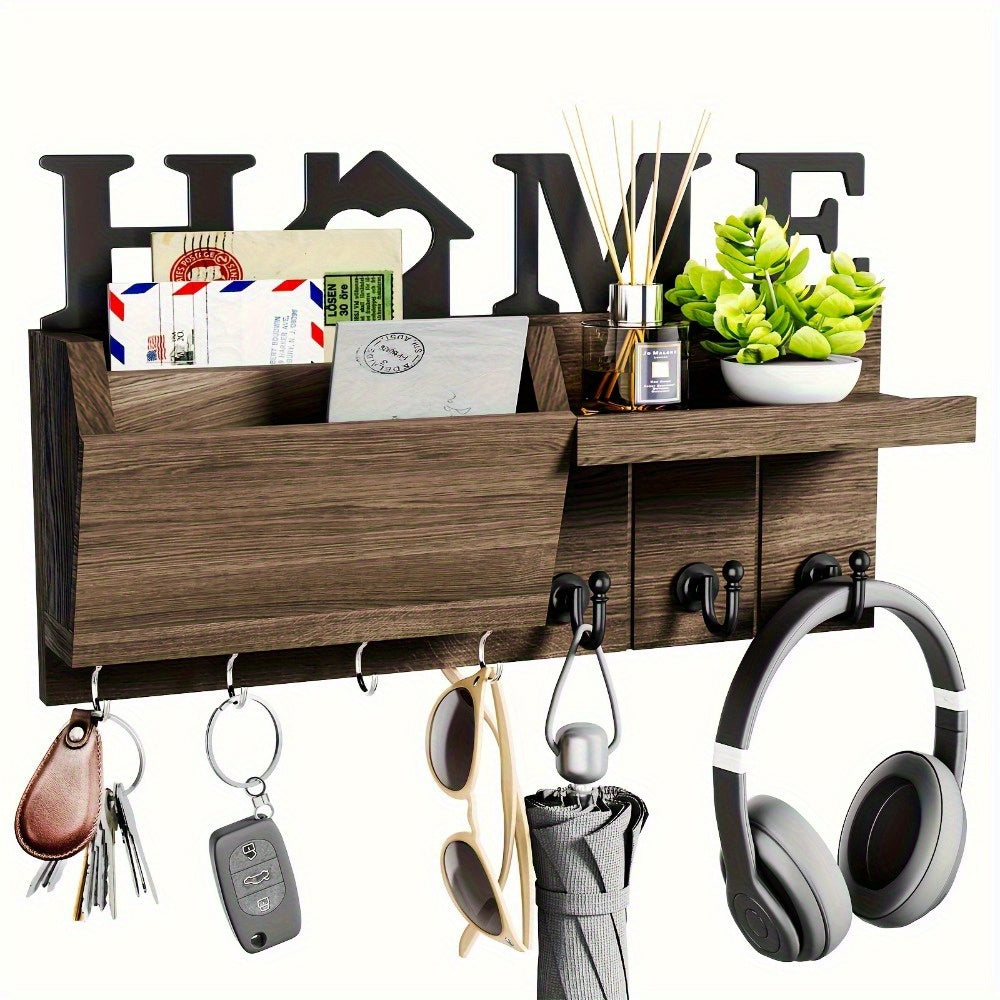 Decorative Key Holder With 7 Hooks and Mail Organizer