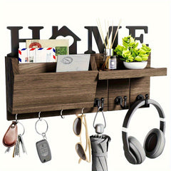 Decorative Key Holder With 7 Hooks and Mail Organizer