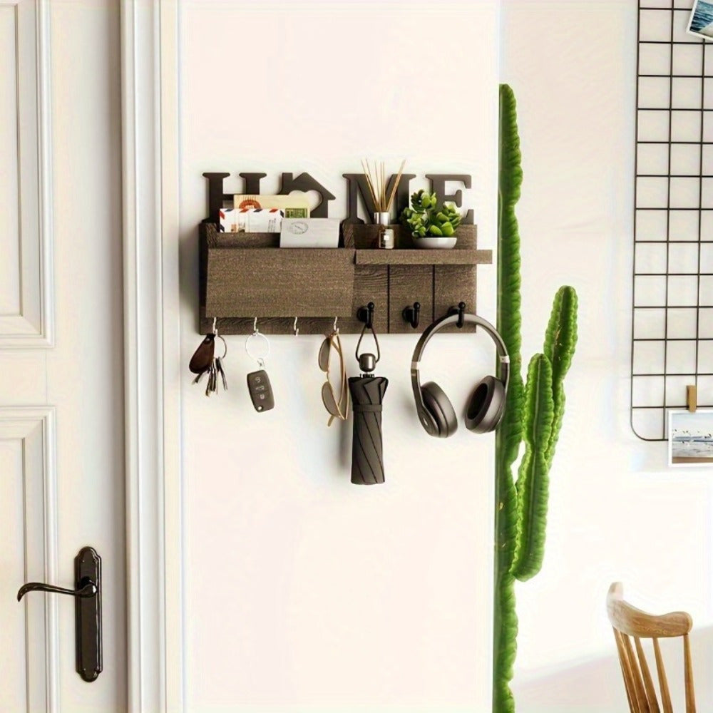 Decorative Key Holder With 7 Hooks and Mail Organizer