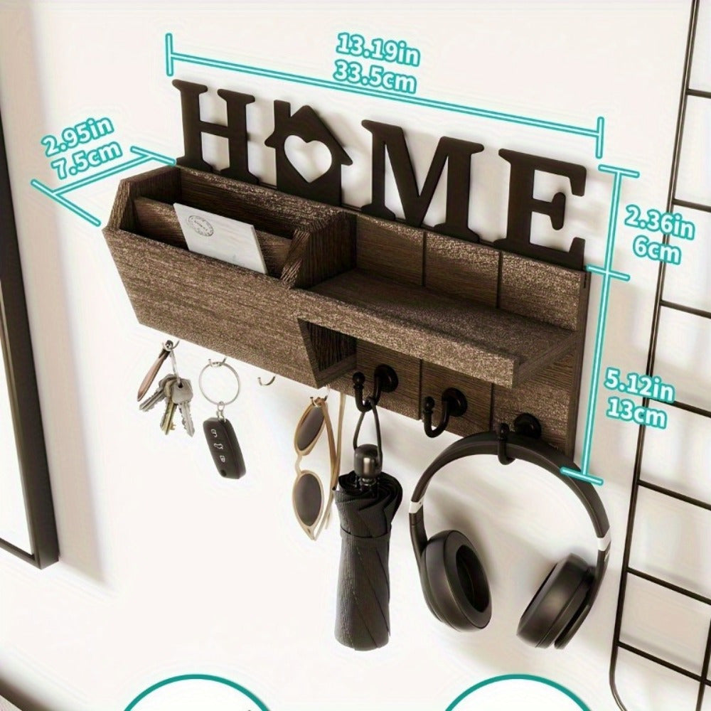 Decorative Key Holder With 7 Hooks and Mail Organizer