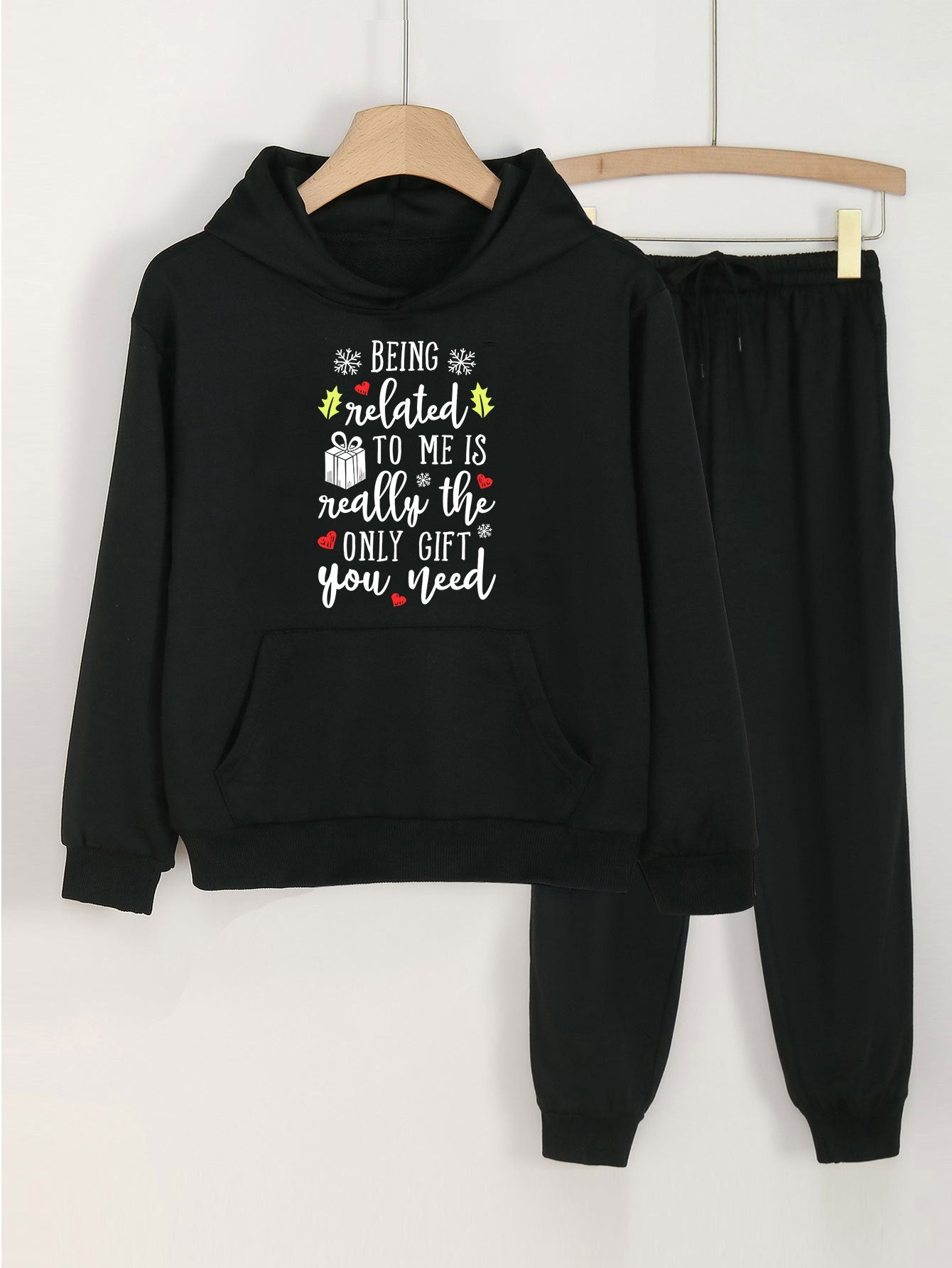 Girls' 2pcs Christmas Pocket Hoodies Pants Set - Spring Fall Sports