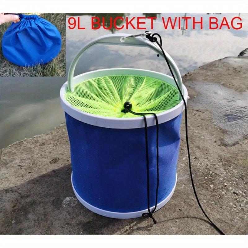 Multifunctional Folding Bucket With Net for Outdoor Fishing Camping