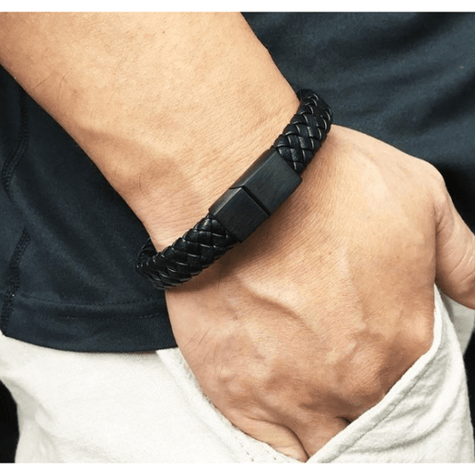 Vintage Faux Leather Woven Rope Steel Bracelet