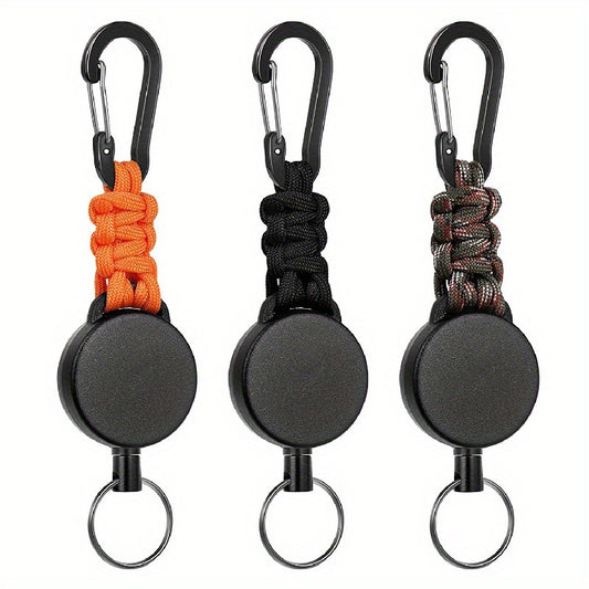 3pcs Woven Retractable Carabiner Key Chain - Outdoor Hiking Camping Accessories