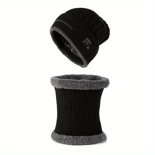 Winter Ski Cap & Scarf Set Knitted Beanie Hat Neck Warmer