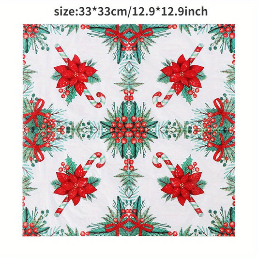 20pcs Christmas Gift Flowers Napkins Paper Towels Holiday Party Decoration