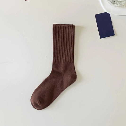 5pairs Casual Plain Socks Breathable Comfy Crew Socks For Men Women