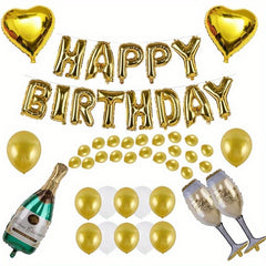 36pcs Champagne Balloon Decoration Set with Happy Birthday Balloons