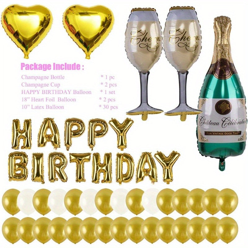 36pcs Champagne Balloon Decoration Set with Happy Birthday Balloons