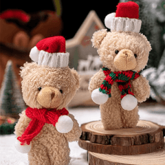 Soft Bear Toy with Scarf & Christmas Hat - Cute Gift for Women/Girls
