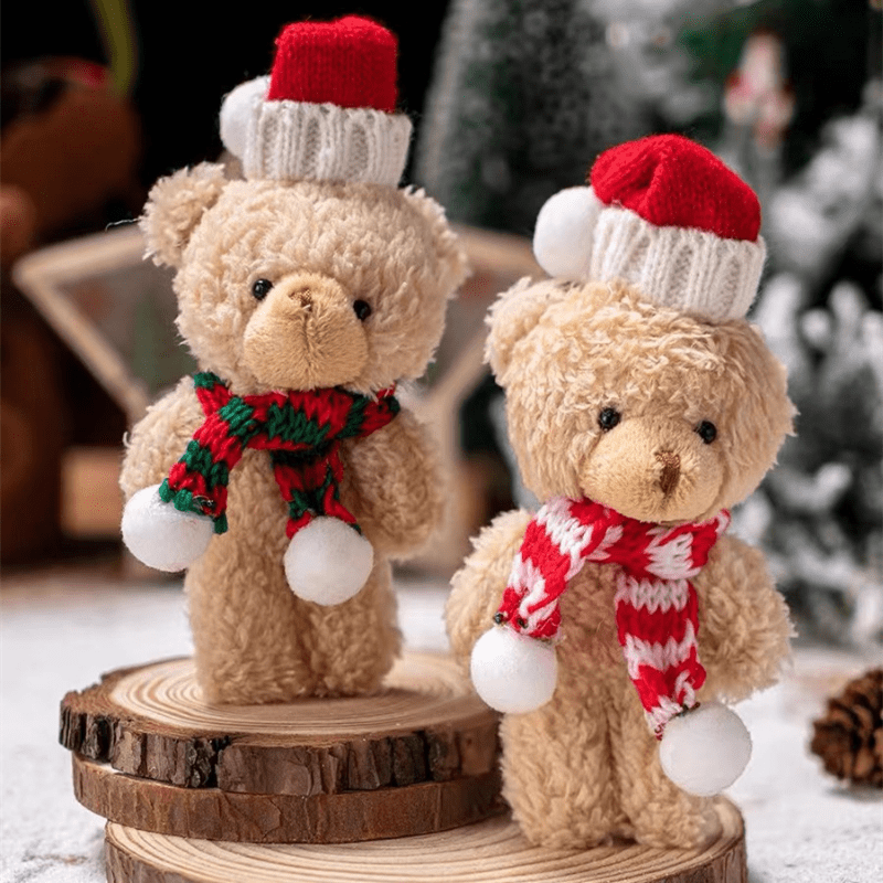 Soft Bear Toy with Scarf & Christmas Hat - Cute Gift for Women/Girls