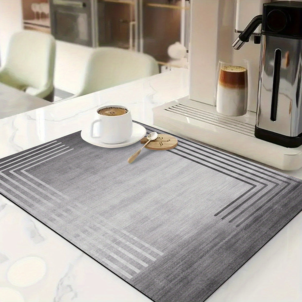Gray Minimalist Rug Non-slip Hand Washable Mat Kitchen Countertop Absorbent Pad