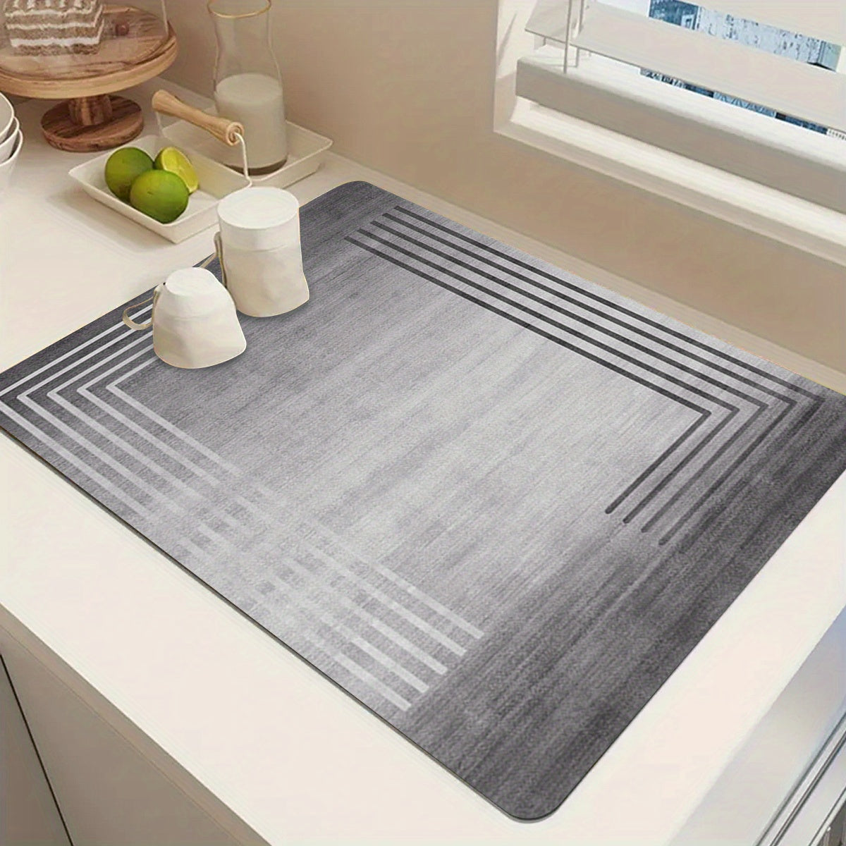 Gray Minimalist Rug Non-slip Hand Washable Mat Kitchen Countertop Absorbent Pad