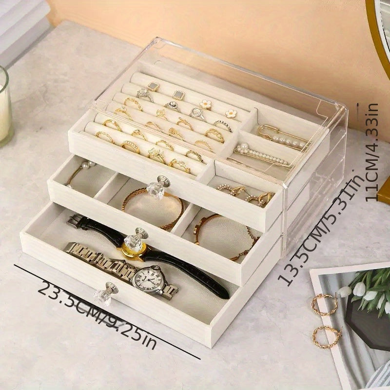 Acrylic Jewelry Storage Box 3-layer Drawer Type Organizer
