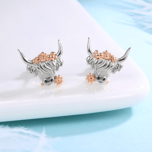 Cow Head With Flower Animal Earrings Party Jewelry Christmas Halloween Gift