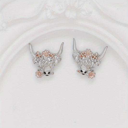 Cow Head With Flower Animal Earrings Party Jewelry Christmas Halloween Gift