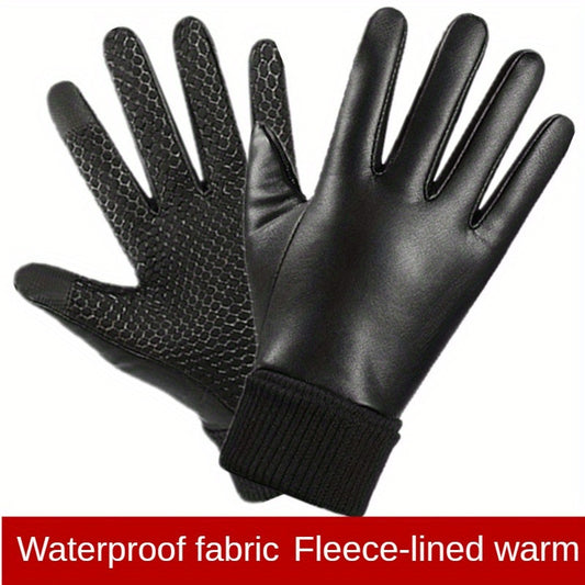 Waterproof Faux Leather Gloves for Outdoor Cycling & Skiing