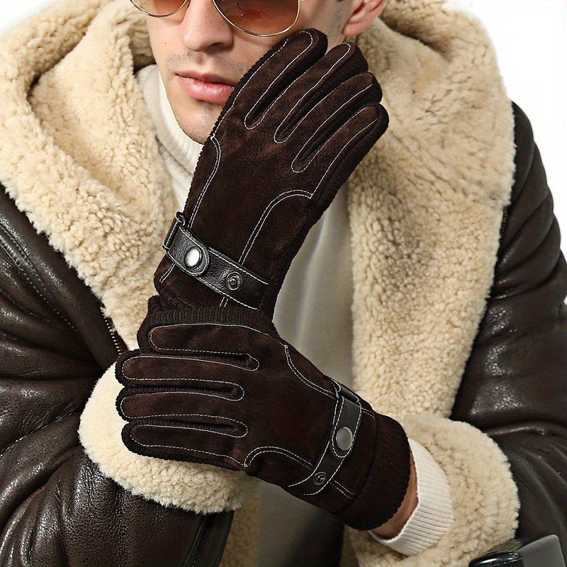 Men's Leather Touch Screen Winter Gloves - Skiing Cycling Motorcycle