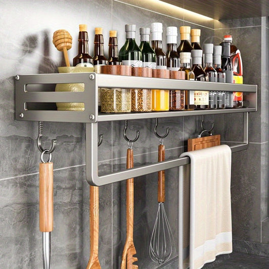 Wall Mounted Kitchen Storage Rack Seasoning Shelf Dishcloth Pot Spoon Holder