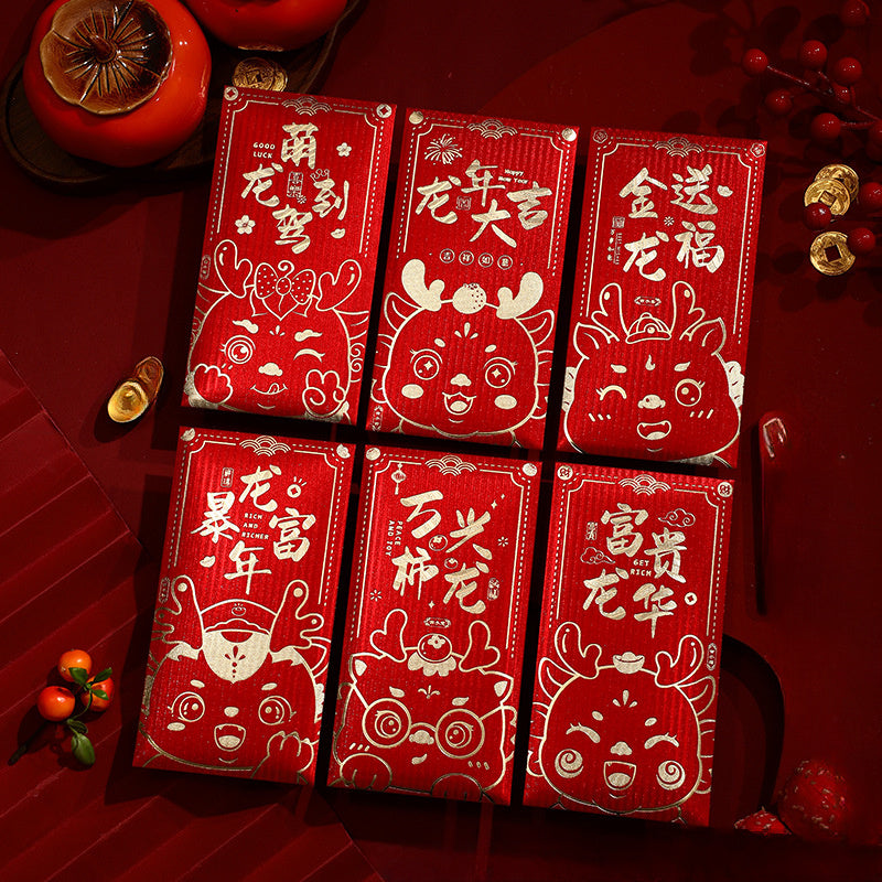 6pcs Dragon Year Zodiac Red Envelope For Year And Spring