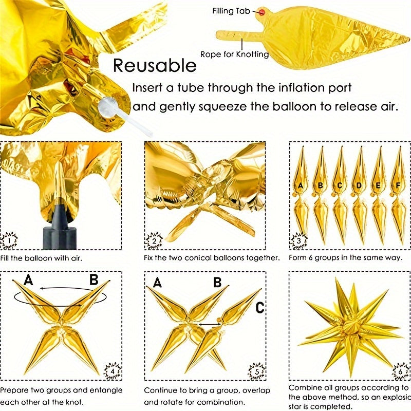136pc Foil Conical Balloons Combo Star Foil Balloon Festive Party Decor
