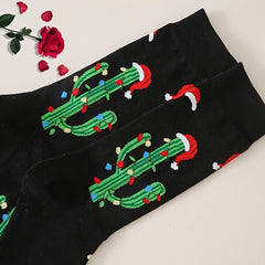 Men's Crew Socks Cactus Christmas Hat Pattern Soft Deodorant